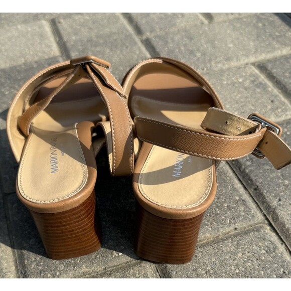 Marion Parke Maren Block Heel Napa Caramel White Stitching NIB $595 Size US 8.5 - Picture 6 of 11